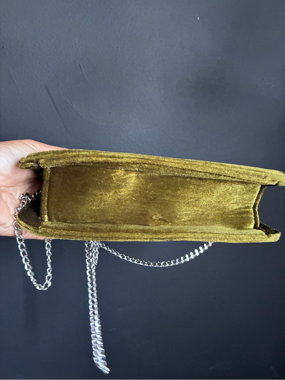 AKIRA Olive Green Velvet Shoulder Bag with Crystal Buckle - Picture 2 of 5